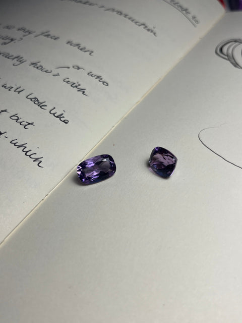 Deep purple amethyst gemstone used in handcrafted gold jewelry by Norwegian jewelry brand Shitika Studios