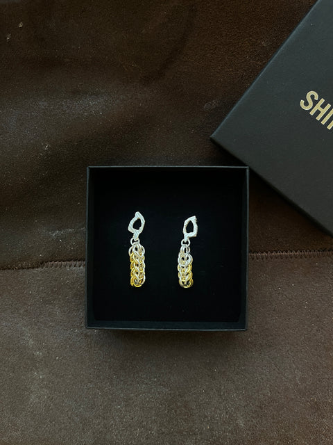 Pair of silver and gold chain-link earrings