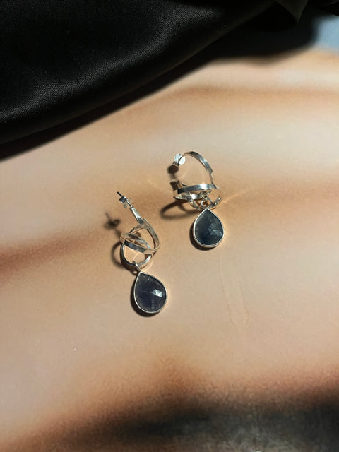 Silver earrings with blue sapphire gemstones