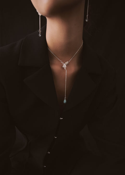 Necklace with pendant and earrings on a dark background