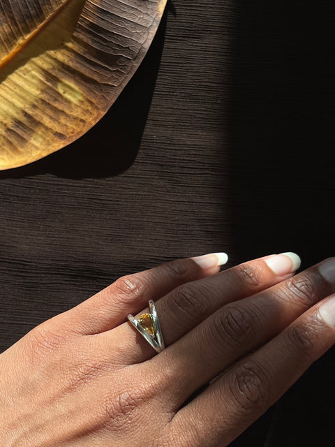 Silver ring with citrine gemstone