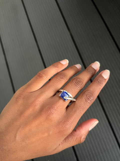 lapis lazuli silver ring worn on the finger