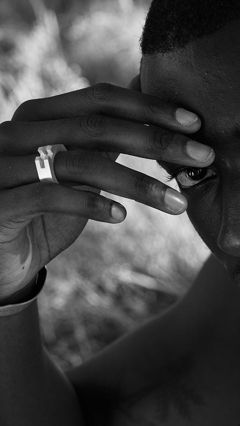 ELAT: Unisex Silver Ring on Male Model 
